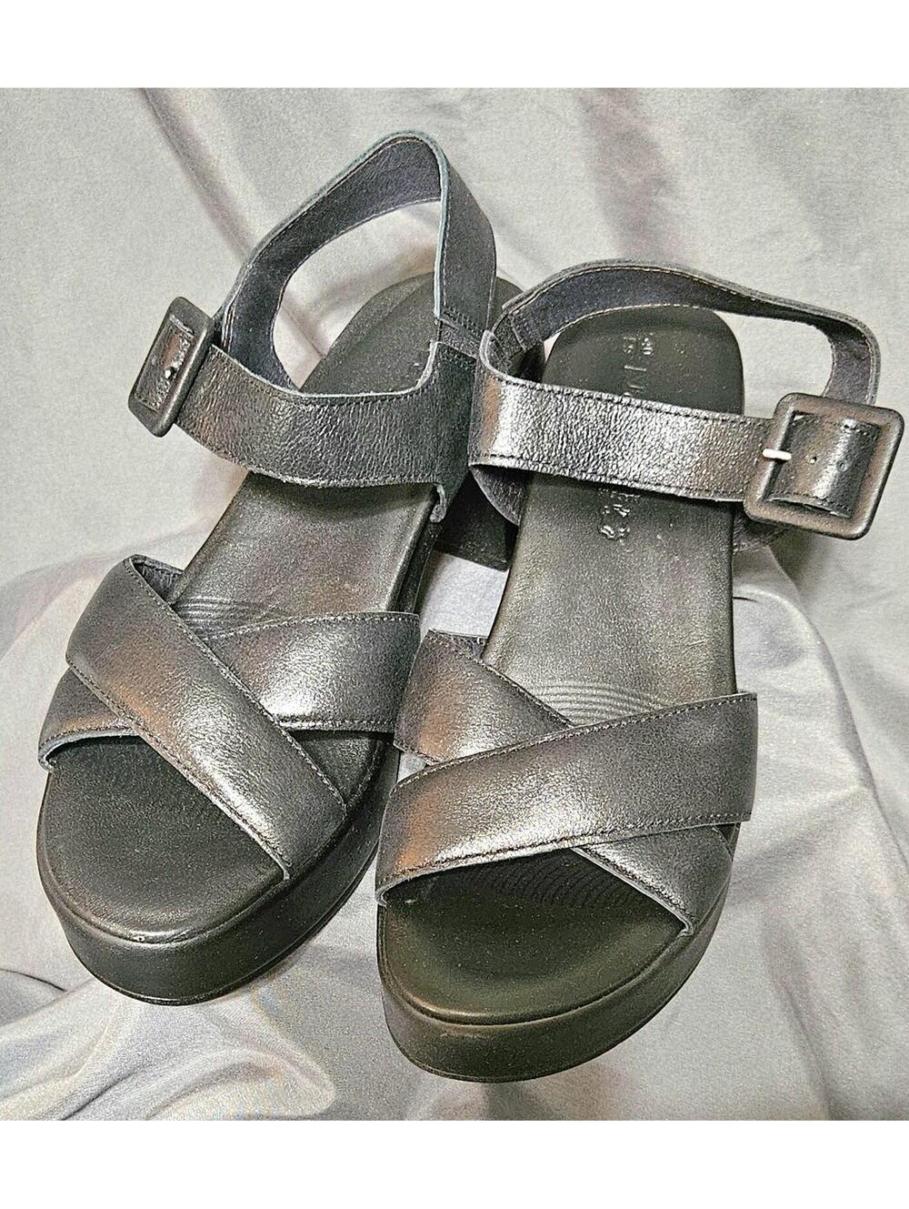 Womens Size 9 NAOT Glamour BLACK Leather Platform BLOCK HEELS Ankle Strap Sandal - Picture 2 of 8